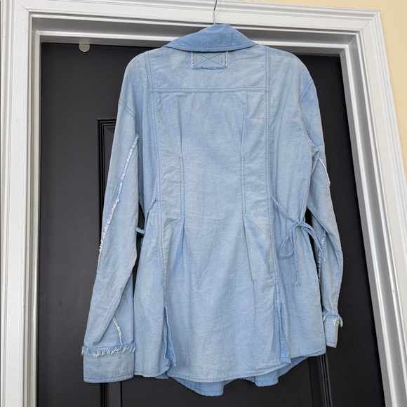 We The Free Washed Denim Side Tie Chambray Button Down Blouse - Picture 2 of 10